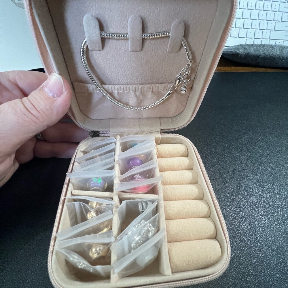 New! Jewelry Organizer with Silver Bracelet and 20 Charms